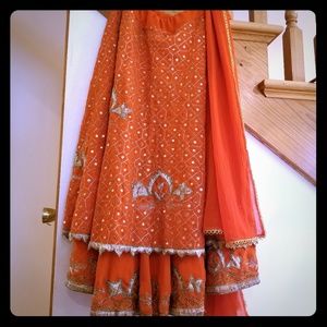 Orange Indian skirt with matching scarf